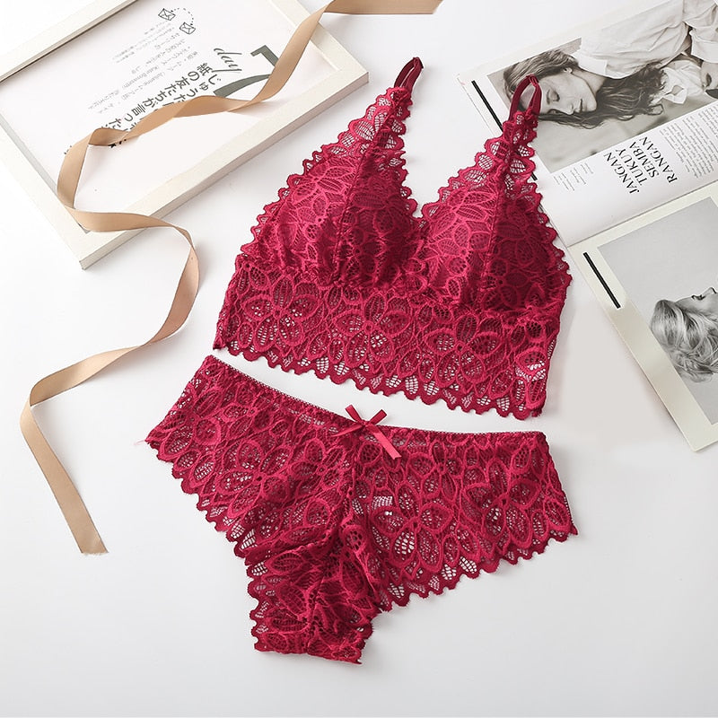 Conjunto Feminino - Lingerie de Renda sem Costura - Frete Grátis